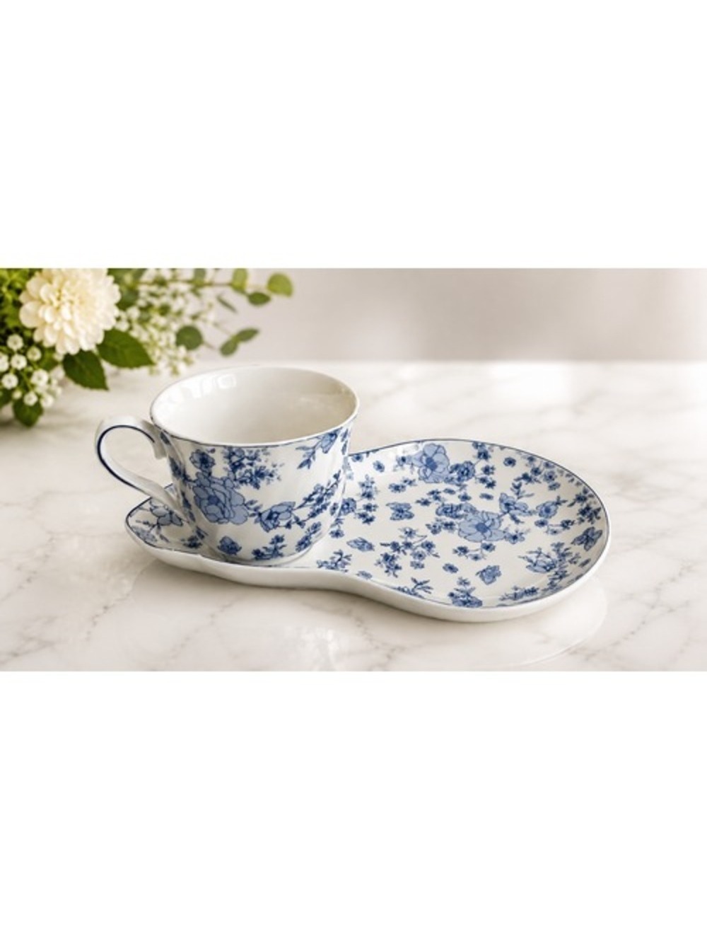 Grace Teaware Blue Bird & Botanical Tea Cup Snack Set